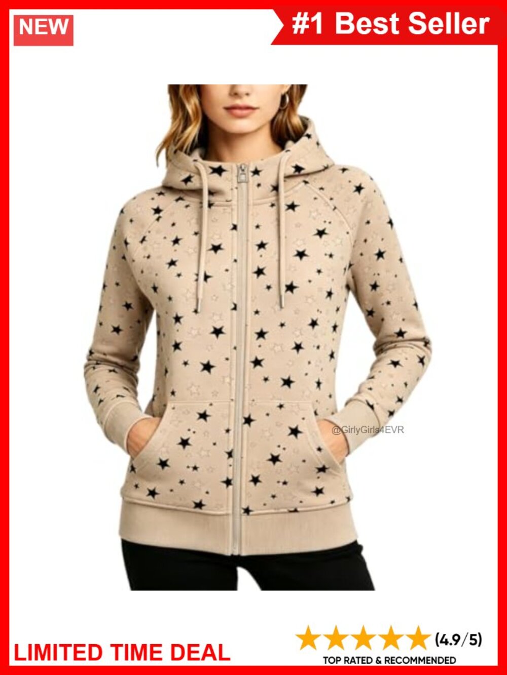 Cotton Blend Full Zip Hoodie Long Sleeve Kangaroo Pocket Casual